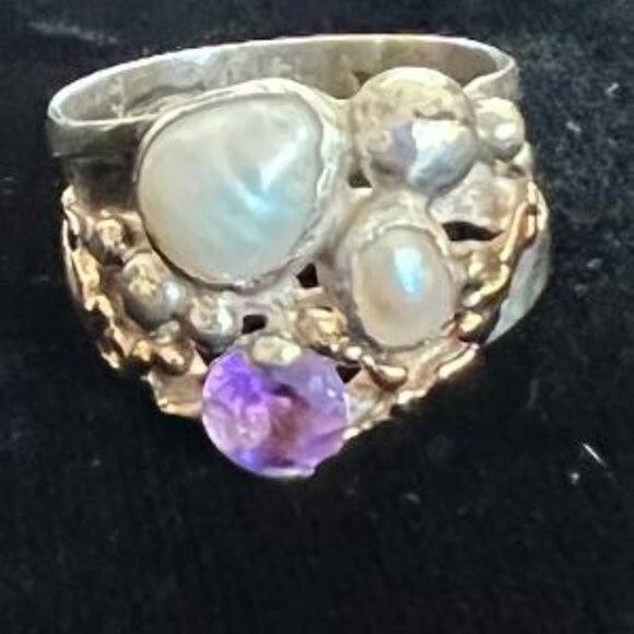 Handmade Sterling Silver Ring with 14KT Accents - Picture 5 of 6